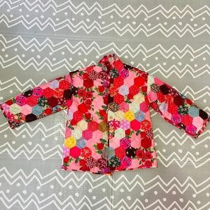 Vintage retro floral Hawaiian color block funky light puffer jacket coat
